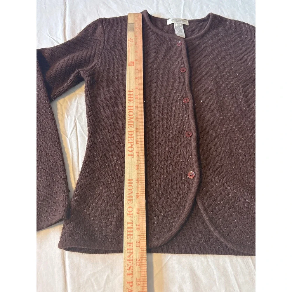 Jones New York Cardigan Petite PP Brown Excellent Metallic Chevron‎ Knit Sweater